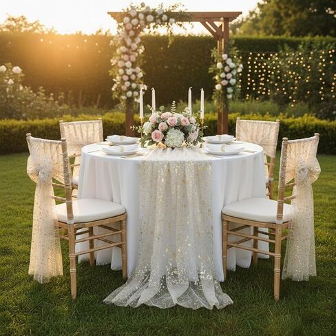 2 Pack Gold Table Runners 10FT 120inch Glitter Metallic Foil Sheer Table Cloth Mesh Gauze Table Decor for Wedding Easter Baby Shower Birthday Party (Gold) in Saudi Arabia