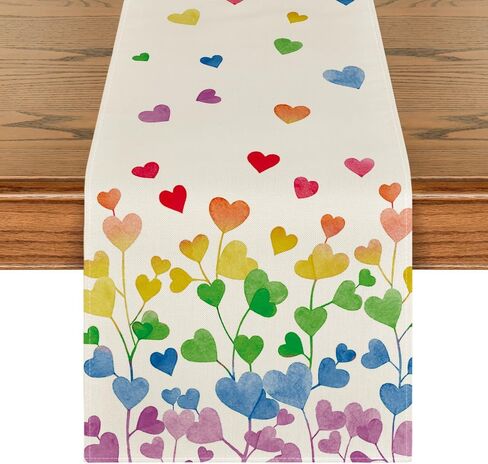 Artoid Mode Rainbow Floral Pride Day LGBT Table Runner, Festival Kitchen Dining Table Decoration for Home Party Decor 13x72 Inch in Kuwait