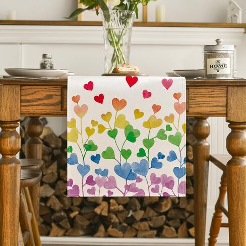 Artoid Mode Rainbow Floral Pride Day LGBT Table Runner, Festival Kitchen Dining Table Decoration for Home Party Decor 13x72 Inch in Kuwait
