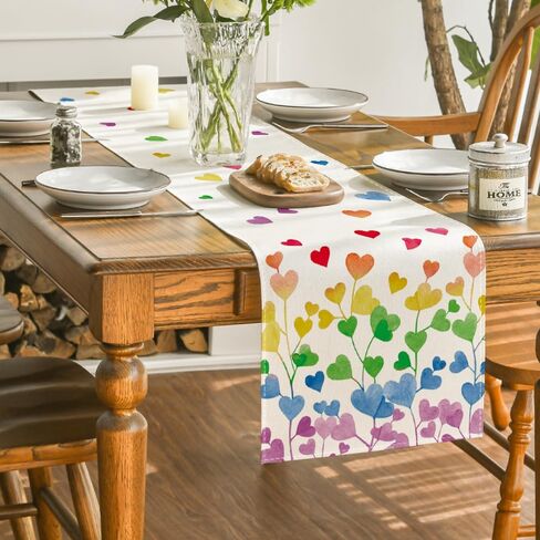 Artoid Mode Rainbow Floral Pride Day LGBT Table Runner, Festival Kitchen Dining Table Decoration for Home Party Decor 13x72 Inch in Kuwait