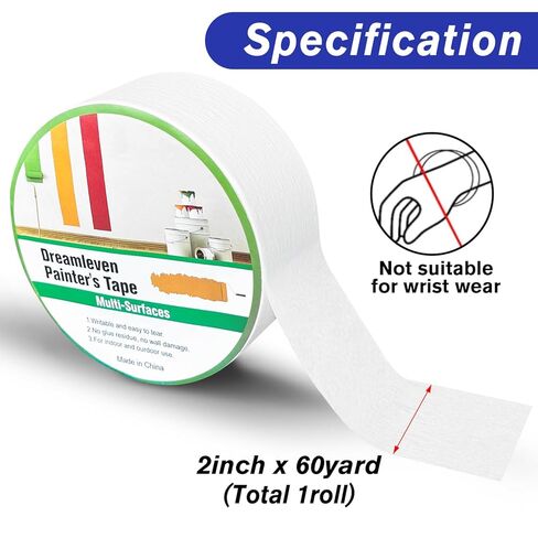 White Painter's Tape 2 Inch Wide x 60 Yards, White Washi Tapes Decorative, General Purpose White Masking Tape for Wall Painting, Labeling, DIY Projects & Craft in Kuwait