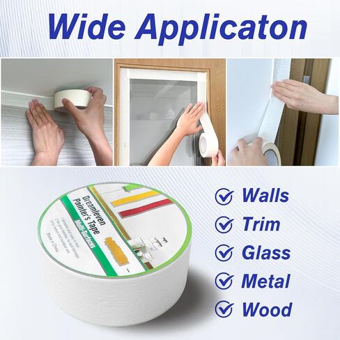 White Painter's Tape 2 Inch Wide x 60 Yards, White Washi Tapes Decorative, General Purpose White Masking Tape for Wall Painting, Labeling, DIY Projects & Craft in Kuwait