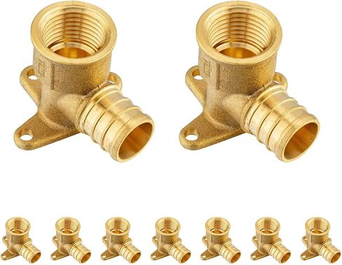 Pack of 10 Foskan Brass PEX Fittings, 3/4" PEX to 1/2" NPT Female Drop Ear Elbow, Barb Crimp Fittings for Tubing Projects in Kuwait