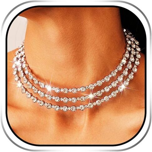 JAKAWIN Rhinestone Choker Necklace Layered Diamond Collar Necklaces Jewelry for Women in Saudi Arabia