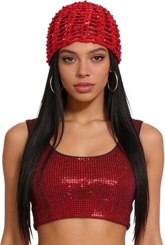 Handmade Summer Crochet Sequin Beanie Hat for Women Lightweight Knit Beanies Hat Breathable Skull Cap Headwear. in Kuwait