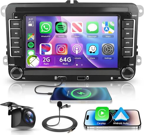 Android for VW Jetta Seat Passat Tiguan CC Golf Skoda Double Din Car Stereo مع Carplay اللاسلكي/Android Auto 7 بوصة HD Lead Head Unit GPS WiFi Bluetooth SWC FM كاميرا احتياطية مزدوجة MIC in Saudi Arabia