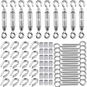 TooTaci M5 Turnbuckle Kit, Stainless Steel Turnbuckles for Cables Wire 1/8, 90pcs Wire Tensioner Kit for Wood Post of 1/8 Cable Railing, String Lights Hanging, with Eye Hook, Sleeves, Thimbles in Saudi Arabia