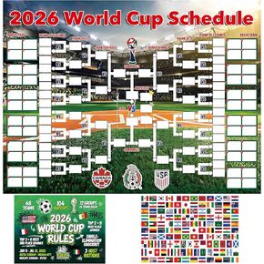 2026 World Cup Schedule Poster,40"×30" Large Soccer Tournament Wall Chart with 144 Flag Stickers,DIY Predict Game,Wall Chart Poster for Soccer Fans Gift, Home & Office & Bar,Soccer Party Decorations in Saudi Arabia