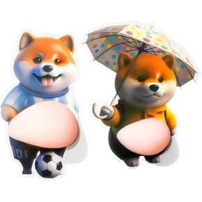 ملصق ثلاثي الأبعاد لبطن الكلب Shiba Inu، واقي جدار سدادة الباب، هادئ، مطاط ناعم للصدمات، جدار، مقابض الأبواب، باب الثلاجة، خزائن من التلف قطعتان (a(2PCS)) in Kuwait