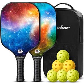Hicober for Pickleball Paddles Set of 2,USAPA Approved Pickleball Rackets with 6 Balls,Fiberglass Surface Paddles for Men and Women Orange Blue Mix in Saudi Arabia