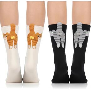 2 Pairs Cute Cat Socks with Balls, Novelty Funny Animal Crew Cats Sock Personalized Fun Hilarious Cotton Cat Socks for Women Men Cats Lovers Gift in Saudi Arabia