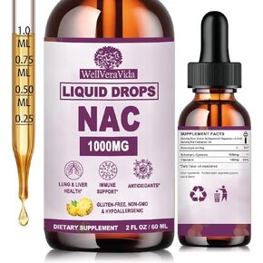 مكمل NAC N-Acetyl Cysteine ​​1000mg، قطرات Liposomal Nac مع. فيتامين C لمضادات الأكسدة، وإزالة سموم الكبد والكلى*، ويدعم صحة الجهاز التنفسي والمناعة، سريع الامتصاص من علكات البودرة، خالي من منتجات الألبان والصويا in Kuwait