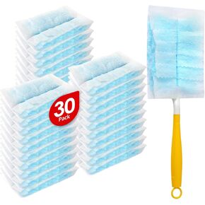 60 Count Microfibre Feather Duster Refills Compatible with Swiffer Dusters, Disposable Static Dust Removal Refills, Multi-Surface Duster with 1 Pcs Short Handle(Unscented, Pack of 1) in Saudi Arabia
