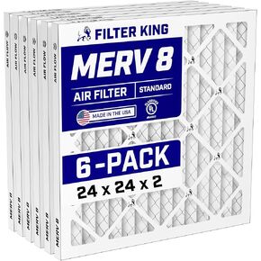 فلتر هواء Filter King 24x24x2 (MERV 8) (6 عبوات) مرشحات فرن التيار المتردد للتحكم في الغبار والحساسية، صنع في الولايات المتحدة الأمريكية، HVAC، مطوي، إلكتروستاتيكي (الحجم الفعلي: 23.5 × 23.5 × .75) in Kuwait
