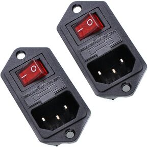 2 Pcs IEC320 C14 Inlet Module Power Socket - AC 250V 10A, 4 Terminals, DPST Rocker Switch with Red Indicator Light & Fuse Holder for Lab, Fitness & Industrial Equipment in Saudi Arabia