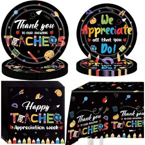 Teacher Appreciation Week Paper Plates Set for 24 Guests Thank You Teachers Tableware Plates Napkins Set, We Appreciate You Teacher Dinnerware Table Decorations in Kuwait