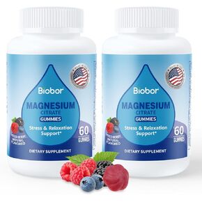 Biobor Magnesium Citrate Gummies 200mg for Adults, High Absorption Magnesium Supplement for Leg Cramps, Stress Relaxation, Muscle Health, No Artificial Colors or Flavors, Gluten Free, Vegetarian in Kuwait