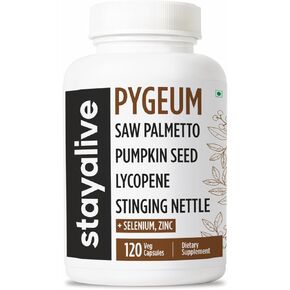 مكمل STAY ALIVE Pygeum Africanum، مستخلص 7 في 1 مع بالميتو المنشاري، بذور اليقطين، نبات القراص اللاذع والليكوبين، 120 كبسولة نباتية، مكمل بيجيوم غير معدل وراثيًا وخالي من الغلوتين للرجال والنساء in Kuwait