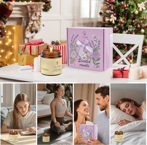 TTRWIN Scented Candles Gift Set, 4 Pick Natural Soy Candles: British pear & Freesia, Rose & Amber, Lavender & Rosemary, Citrus & Basil, Birthday Gifts for Women, Gifts for Mother's Day in Kuwait