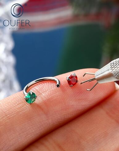OUFER Christmas Horseshoe Nose Rings Studs, 20G/18G Internally Threaded Nose Rings For Women, 316L Surgical Steel Double Red And Green CZ Nose Studs, Lip Eyebrow Helix Rook Ear Piercing Jewelry in Saudi Arabia