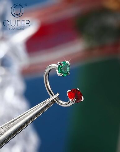 OUFER Christmas Horseshoe Nose Rings Studs, 20G/18G Internally Threaded Nose Rings For Women, 316L Surgical Steel Double Red And Green CZ Nose Studs, Lip Eyebrow Helix Rook Ear Piercing Jewelry in Saudi Arabia
