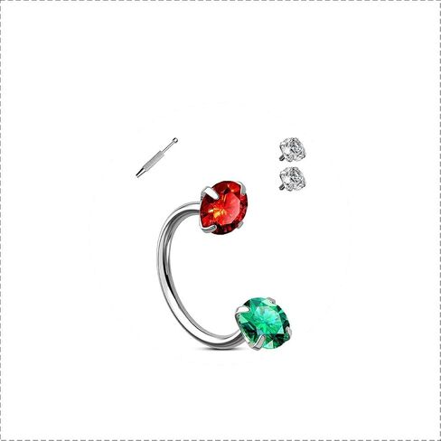 OUFER Christmas Horseshoe Nose Rings Studs, 20G/18G Internally Threaded Nose Rings For Women, 316L Surgical Steel Double Red And Green CZ Nose Studs, Lip Eyebrow Helix Rook Ear Piercing Jewelry in Saudi Arabia