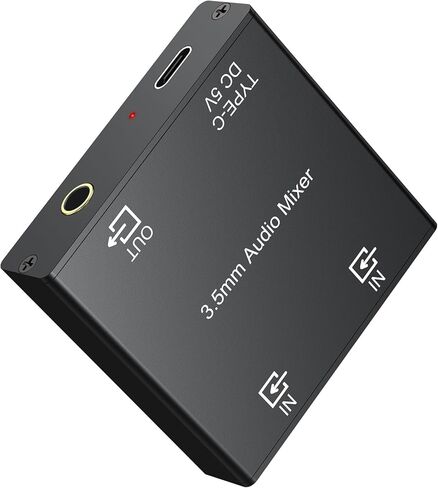 خلاط صوت LiNKFOR 3.5 مم، خلاط صوت ستيريو نشط بقناتين مع موصلات مطلية بالذهب، مدخل مزدوج إلى مخرج واحد، يعمل بمنفذ USB-C، التوصيل والتشغيل للكمبيوتر الشخصي، والهاتف، والكمبيوتر اللوحي، وMP3، وEcho Dot in Kuwait