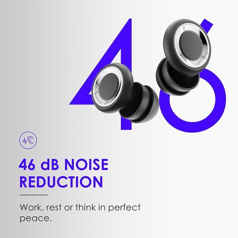 Ear Plugs for Sleeping - Total Silence! Single+Double Tips Design | 46dB Noise Reduction & Advanced Seal Tech | 8 Pairs (XS-L) + Case | Trusted by Millions (Black, Medium) in Saudi Arabia