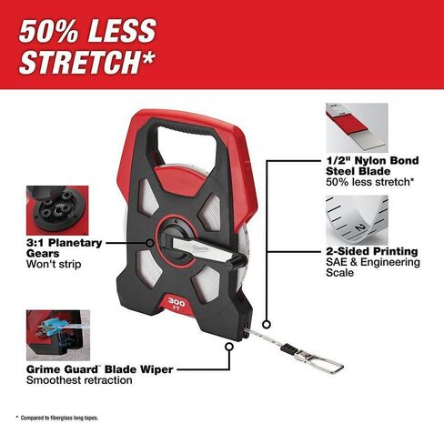 Tape Measure for Milwaukee 48-22-5230 300 ft. Open Reel Long Tape Measure, 3/8"" Nylon Steel Blade, red in Kuwait
