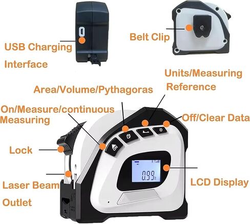 Buyohlic 2-in-1 Measuring Tool with 131-Ft Range & 16-Ft Tape in Kuwait