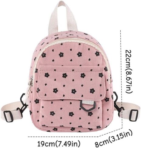 Cute Mini Coin Backpack for Women Simple Lightweight Flower Pattern Corduroy Small Purse, Pink in Saudi Arabia