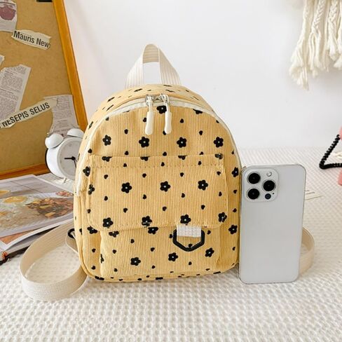 Cute Mini Coin Backpack for Women Simple Lightweight Flower Pattern Corduroy Small Purse, Pink in Saudi Arabia