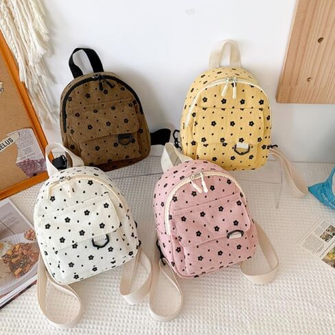 Cute Mini Coin Backpack for Women Simple Lightweight Flower Pattern Corduroy Small Purse, Pink in Saudi Arabia