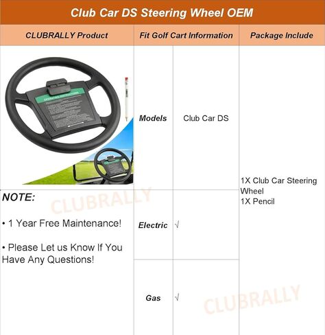 نمط المصنع لعجلة القيادة Club Car DS، عجلة قيادة عربة الجولف المضادة للانزلاق مقاس 13.77 بوصة تناسب سيارة Club DS، OEM #1016156/102518001/101621601 in Kuwait