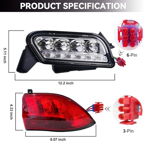 مجموعة إضاءة Panglong Club Car Tempo LED، مصباح أمامي وخلفي لعربة الجولف مع مجموعة سرج، مناسبة لنادي السيارات Tempo Gas وعربة الجولف الكهربائية in Kuwait