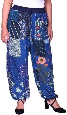 YILLE Boho سروال حريم مرقع للنساء، كاجوال فضفاض مناسب للركض يوجا هيبي مع جيوب، صالة بوهيمية مريحة بالازو in Kuwait