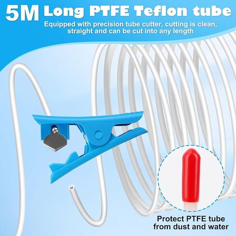 أنبوب PTFE بطول 5 متر (16.4 قدم) لخيوط 1.75 مم، أنبوب Anglecai Bambu 2.5 مم معرف × 4 مم OD مع قاطع/8 موصل/8 واقي مطاطي لـ BBL AMS X1/ X1C/ P1P/ P1S/ A1/ A1 Mini، Prusa MMU3/ Direct Drive Extruder in Kuwait