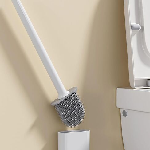 Toilet Brush and Holder Set - Flexible Toilet Bowl Brush Head with Silicone Bristles, Compact Size for Storage and Organization, Ventilation Slots Base,White in Saudi Arabia