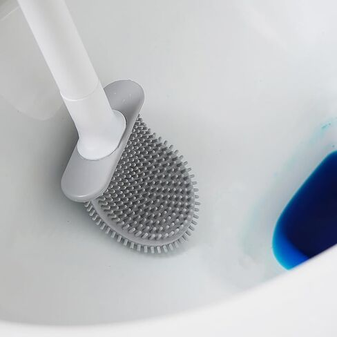 Toilet Brush and Holder Set - Flexible Toilet Bowl Brush Head with Silicone Bristles, Compact Size for Storage and Organization, Ventilation Slots Base,White in Saudi Arabia