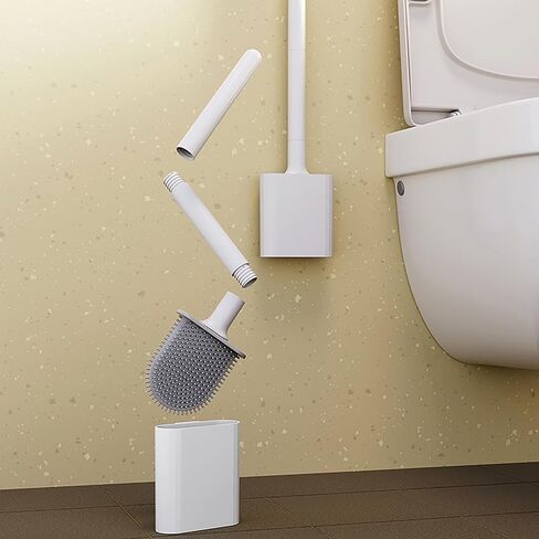 Toilet Brush and Holder Set - Flexible Toilet Bowl Brush Head with Silicone Bristles, Compact Size for Storage and Organization, Ventilation Slots Base,White in Saudi Arabia