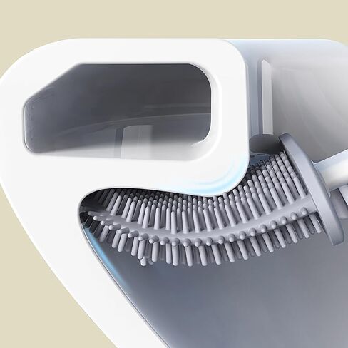 Toilet Brush and Holder Set - Flexible Toilet Bowl Brush Head with Silicone Bristles, Compact Size for Storage and Organization, Ventilation Slots Base,White in Saudi Arabia