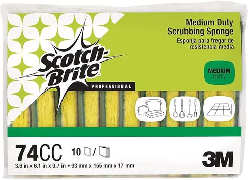 Scotch-Brite PROFESSIONAL Medium-Duty Scrubbing Sponge, 3.6 X 6.1, 0.7" Thick, Yellow/green, 10/pack in Kuwait