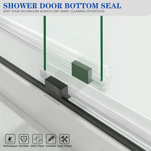Bathroom Framless Shower Glass Door Bottom Seal Strip, 2PCS 36 Inch Long PVC Clear Seal Strips for 1/4"(6MM) Glass Door, to Stop Water Leakage in Kuwait