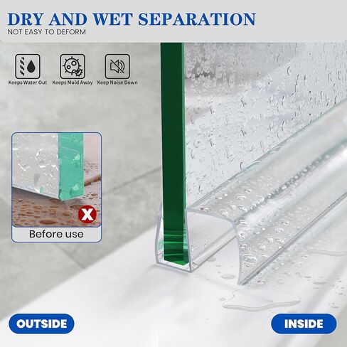 Bathroom Framless Shower Glass Door Bottom Seal Strip, 2PCS 36 Inch Long PVC Clear Seal Strips for 1/4"(6MM) Glass Door, to Stop Water Leakage in Kuwait