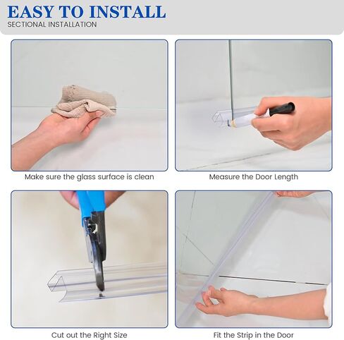 Bathroom Framless Shower Glass Door Bottom Seal Strip, 2PCS 36 Inch Long PVC Clear Seal Strips for 1/4"(6MM) Glass Door, to Stop Water Leakage in Kuwait