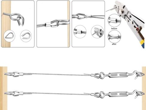 TooTaci M5 Turnbuckle Kit, Stainless Steel Turnbuckles for Cables Wire 1/8, 90pcs Wire Tensioner Kit for Wood Post of 1/8 Cable Railing, String Lights Hanging, with Eye Hook, Sleeves, Thimbles in Kuwait