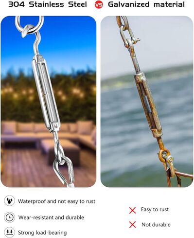 TooTaci M5 Turnbuckle Kit, Stainless Steel Turnbuckles for Cables Wire 1/8, 90pcs Wire Tensioner Kit for Wood Post of 1/8 Cable Railing, String Lights Hanging, with Eye Hook, Sleeves, Thimbles in Kuwait
