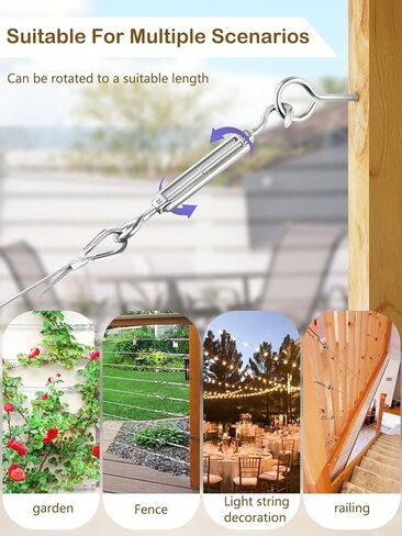 TooTaci M5 Turnbuckle Kit, Stainless Steel Turnbuckles for Cables Wire 1/8, 90pcs Wire Tensioner Kit for Wood Post of 1/8 Cable Railing, String Lights Hanging, with Eye Hook, Sleeves, Thimbles in Kuwait