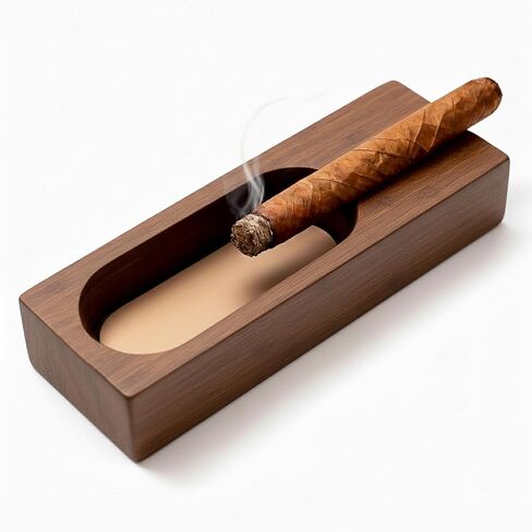 Natural Bamboo Cigar Ashtray with Single Slot Holder - Solid Wood Cigar Accessories for Men - Outdoor Ashtray for Patio & Indoor Vintage Home Decor - Unique Cigar Gift in Kuwait