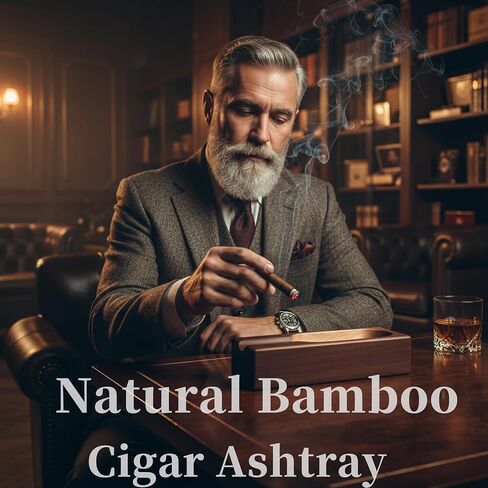 Natural Bamboo Cigar Ashtray with Single Slot Holder - Solid Wood Cigar Accessories for Men - Outdoor Ashtray for Patio & Indoor Vintage Home Decor - Unique Cigar Gift in Kuwait